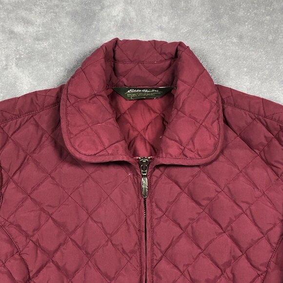 Eddie Bauer Jacket Womens Size Medium Red Goose Down Feathers Quilted Outdoor - Picture 2 of 11
